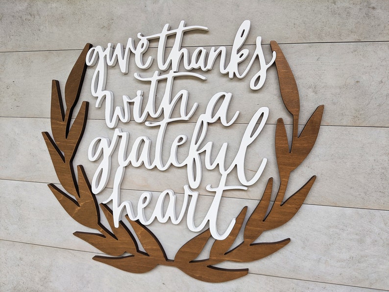 Give Thanks With a Grateful Heart Wood Phrase Sign, Fall Wall Art, 1/2 thick wooden fall sign, Fall Decor, Thanksgiving Wall Decor image 4