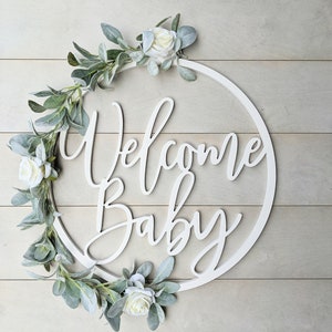 Welcome Baby Wooden Sign Baby Announcement Sign Hospital Baby Door Hanger Welcome Baby Sign image 2