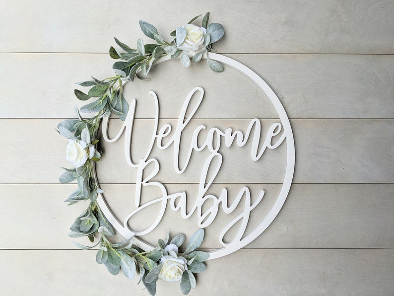 Welcome Baby Wooden Sign Baby Announcement Sign Hospital Baby Door Hanger Welcome Baby Sign image 2