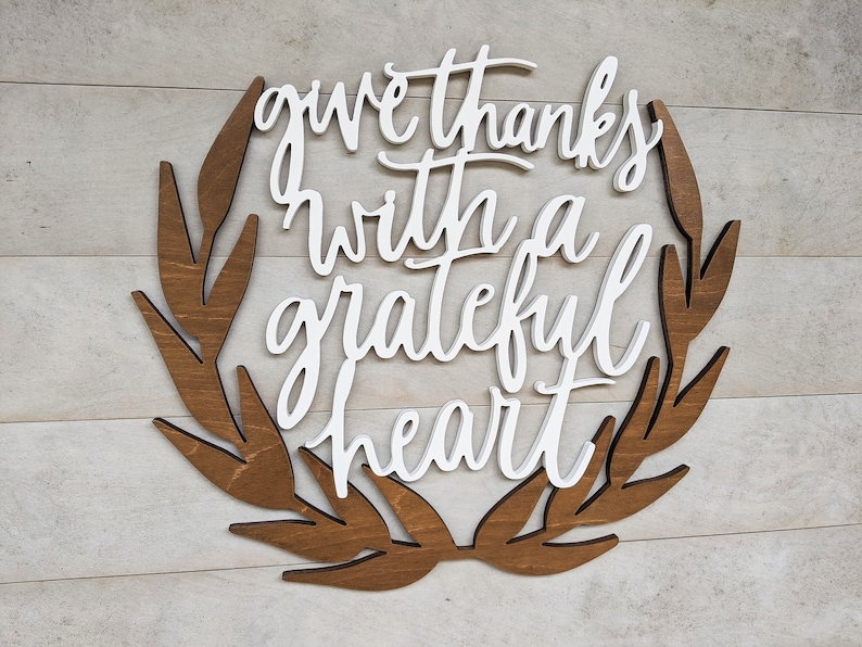 Give Thanks With a Grateful Heart Wood Phrase Sign, Fall Wall Art, 1/2 thick wooden fall sign, Fall Decor, Thanksgiving Wall Decor image 2