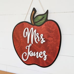 Teacher Apple Sign Teacher Gift Custom Name Teacher Sign Back to School Gift Teacher Gift Handmade Teacher Gift image 6