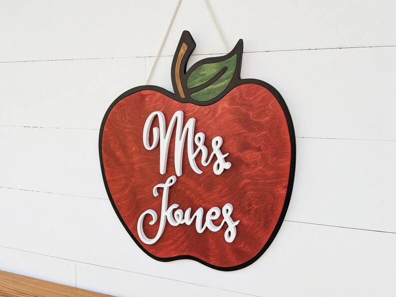 Teacher Apple Sign Teacher Gift Custom Name Teacher Sign Back to School Gift Teacher Gift Handmade Teacher Gift image 6