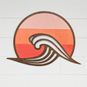 Sunset Wave Wood Wall Art: Beach House Decor