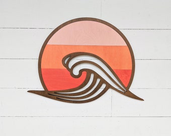 Sunset Wave Wood Montage | Beach House Decor | Beach Decor | Wooden Beach Wall Hanging