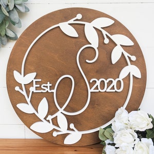 Custom Round Wedding Gift Sign Wedding Monogram Sign Circular Wedding Sign with Est date Anniversary Gift Wedding Shower Gift image 3