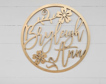 Floral Wooden Baby Name Sign: Nursery Wall Decor