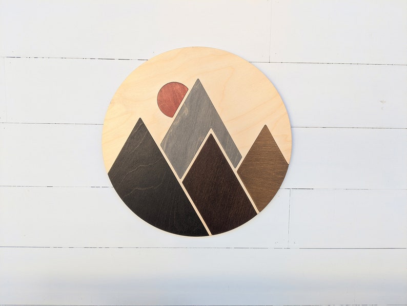 Round Mountain Wood Art Abstract Wood Mountain Wall Art Etsy