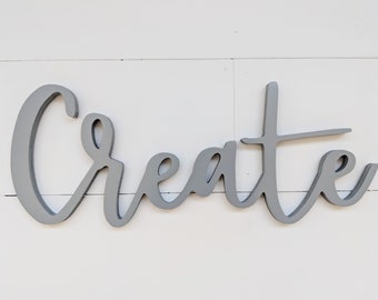 Create Sign, Create word cutout, 1/2" thick wooden letters Create sign, Art Room, Playroom