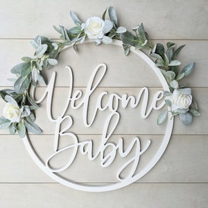 Welcome Baby Wooden Sign Baby Announcement Sign Hospital Baby Door Hanger Welcome Baby Sign image 1