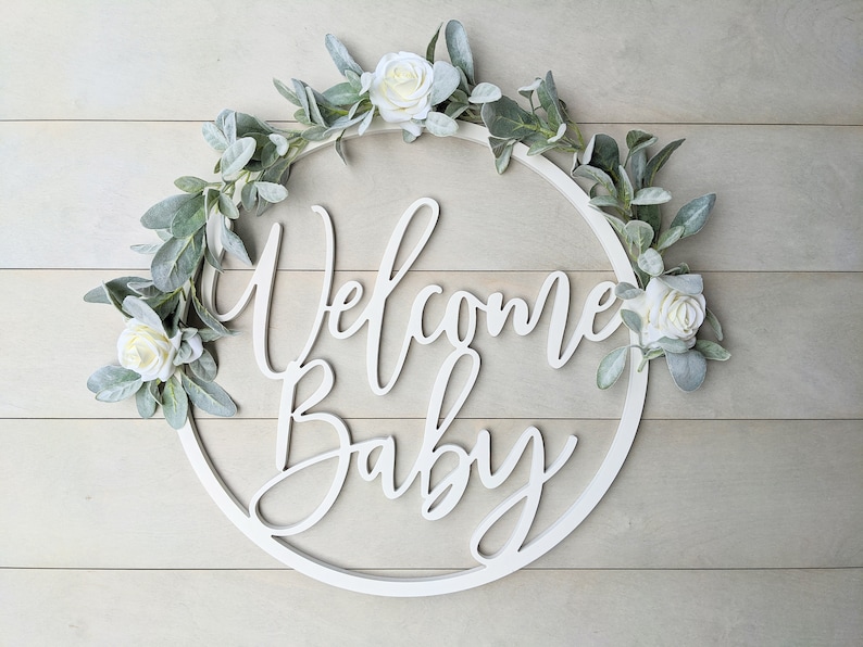 Welcome Baby Wooden Sign Baby Announcement Sign Hospital Baby Door Hanger Welcome Baby Sign image 1