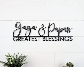 Letrero personalizable de madera para colgar en la pared con el mensaje "Las mayores bendiciones para los abuelos"