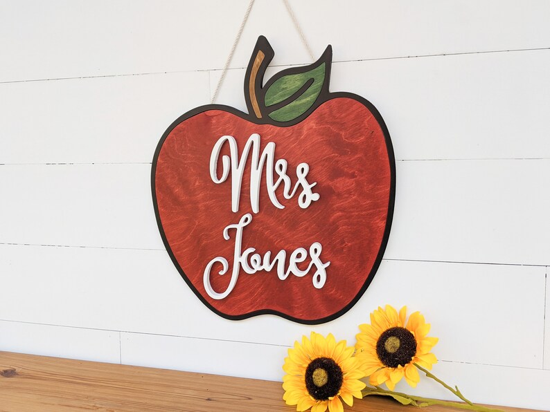 Teacher Apple Sign Teacher Gift Custom Name Teacher Sign Back to School Gift Teacher Gift Handmade Teacher Gift image 5