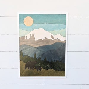 Mt. Rainier National Park Wood Montage | National Park Art | Mt. Rainier Wood Art | Glacier Wall Art