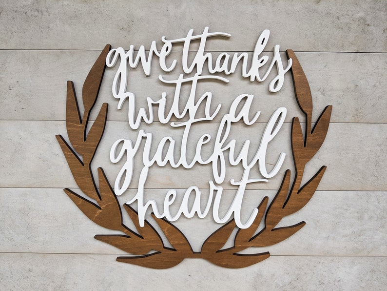 Give Thanks With a Grateful Heart Wood Phrase Sign, Fall Wall Art, 1/2 thick wooden fall sign, Fall Decor, Thanksgiving Wall Decor image 1