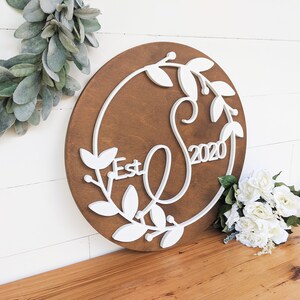 Custom Round Wedding Gift Sign Wedding Monogram Sign Circular Wedding Sign with Est date Anniversary Gift Wedding Shower Gift image 5