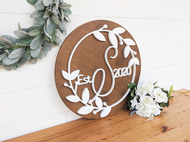 Custom Round Wedding Gift Sign Wedding Monogram Sign Circular Wedding Sign with Est date Anniversary Gift Wedding Shower Gift image 5