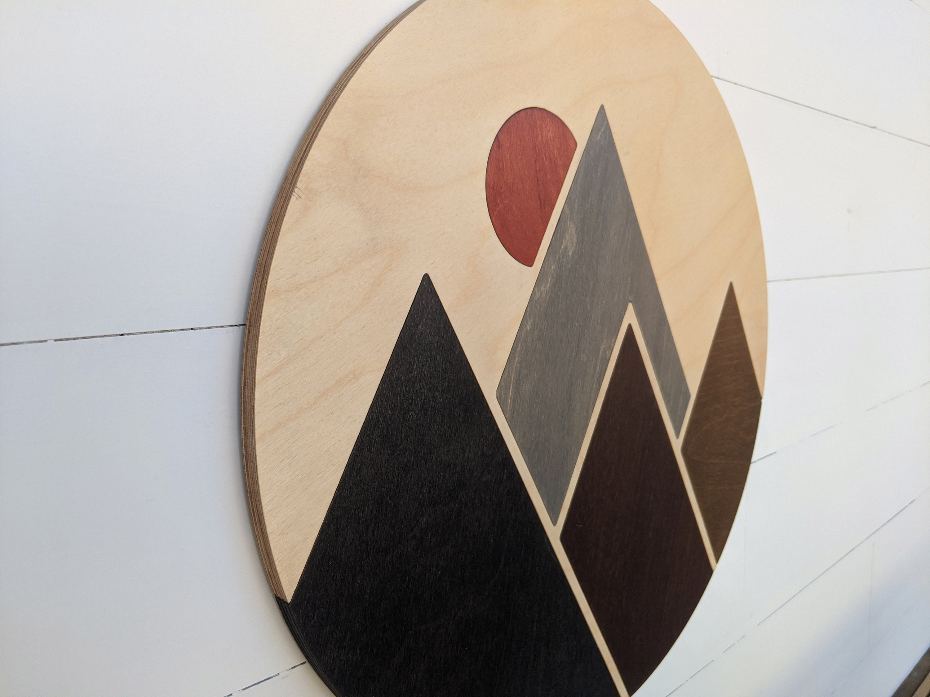 Round Mountain Wood Art Abstract Wood Mountain Wall Art Etsy