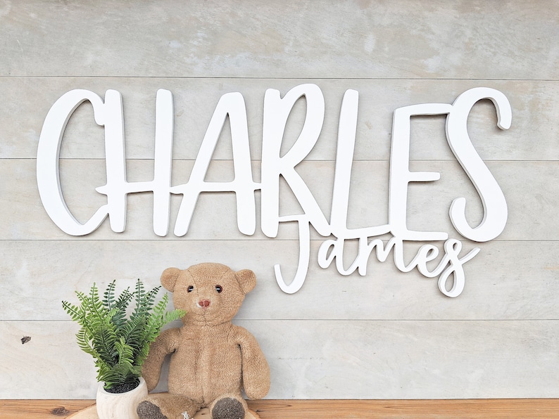 Baby boy or girl Nursery sign, Baby name cutout, boys name sign, girls name sign, kids room decor, above crib name sign image 1