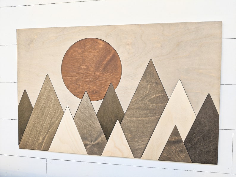Abstract Mountain Wood Art Layered Mountains Wall Art Etsy