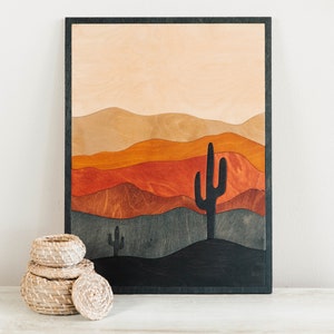 Desert Landscape Wood Art | Layered Desert Wall Art | Cactus Wood Wall Art | Cactus Art | Boho Modern Wood Art | Southwest Wall Art