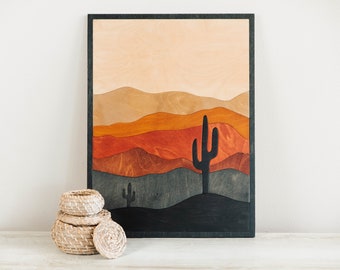 Desert Landscape Wood Art | Layered Desert Wall Art | Cactus Wood Wall Art | Cactus Art | Boho Modern Wood Art | Southwest Wall Art