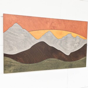 Mountain Wood Montage 5 Color Wood Wall Art Mountain Wall Art Mountain with Sunset Wall Decor Wooden Mountain Decor image 3