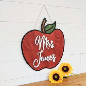 Teacher Apple Sign Teacher Gift Custom Name Teacher Sign Back to School Gift Teacher Gift Handmade Teacher Gift image 3