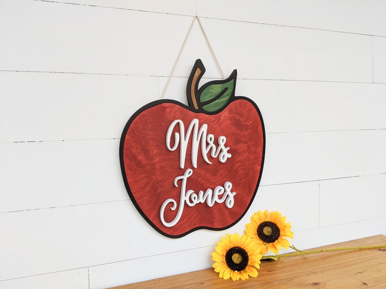 Teacher Apple Sign Teacher Gift Custom Name Teacher Sign Back to School Gift Teacher Gift Handmade Teacher Gift image 3