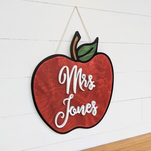 Teacher Apple Sign Teacher Gift Custom Name Teacher Sign Back to School Gift Teacher Gift Handmade Teacher Gift image 8