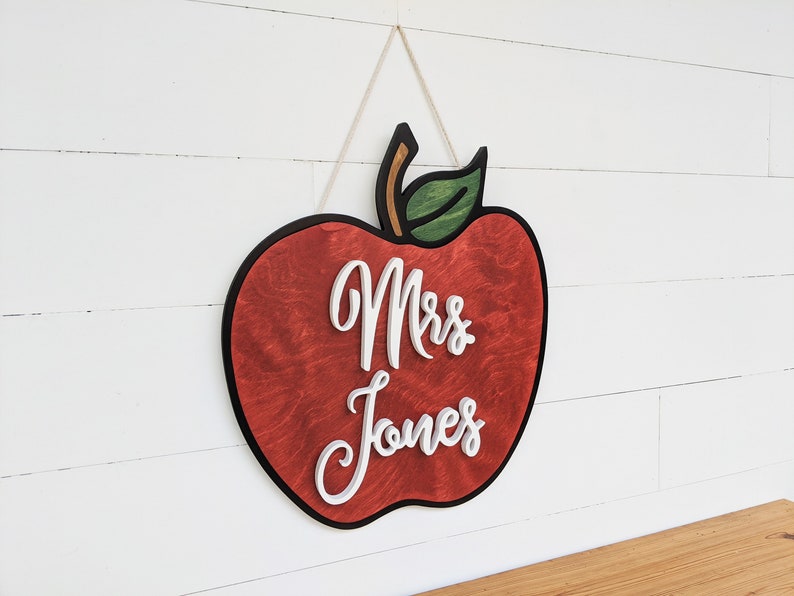 Teacher Apple Sign Teacher Gift Custom Name Teacher Sign Back to School Gift Teacher Gift Handmade Teacher Gift image 8