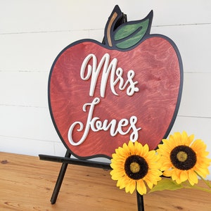 Teacher Apple Sign Teacher Gift Custom Name Teacher Sign Back to School Gift Teacher Gift Handmade Teacher Gift image 7