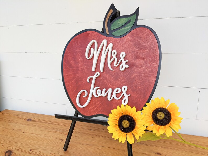 Teacher Apple Sign Teacher Gift Custom Name Teacher Sign Back to School Gift Teacher Gift Handmade Teacher Gift image 7