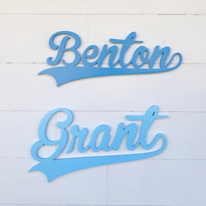 Baby boy Nursery sign, Baby name cutout, sports theme nursery, boys name sign, kids room baseball decor, above crib name sign image 9