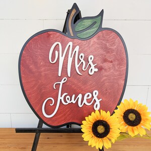 Teacher Apple Sign Teacher Gift Custom Name Teacher Sign Back to School Gift Teacher Gift Handmade Teacher Gift image 2