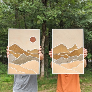 Two-Paneled Mountain Wood Art Layered Mountains Wall Art Desert Scene Wood Art Earth Tone Mountain Wall Art Rectangle Mountain Scene image 6