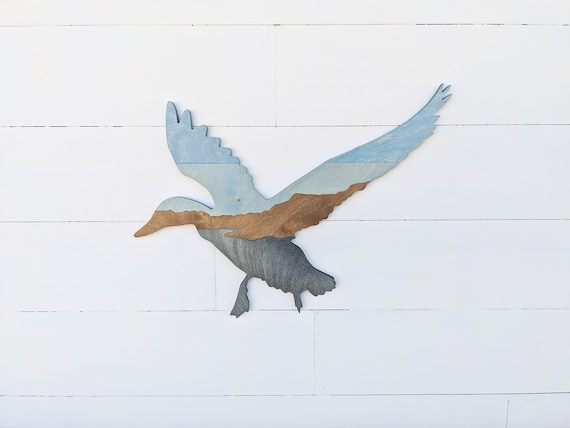 Wooden Duck Wall Art: Lake Scene Birch Plywood Hanging