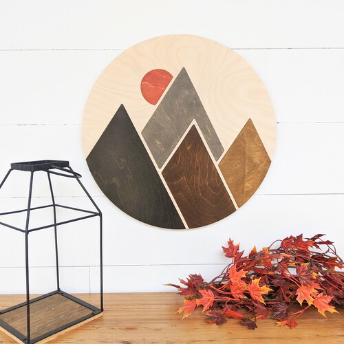 Round Mountain Wood Art Layered Mountains Wall Art Etsy