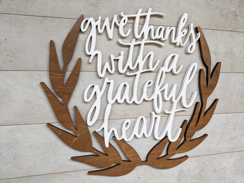 Give Thanks With a Grateful Heart Wood Phrase Sign, Fall Wall Art, 1/2 thick wooden fall sign, Fall Decor, Thanksgiving Wall Decor image 3