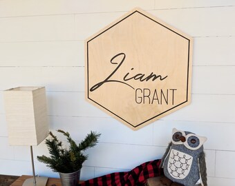 Hexagon Nursery Kids Room Custom Sign |  Modern Nursery | Kids Room Sign