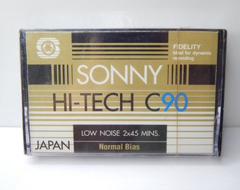 Vintage Audio Cassette Tape SONNY HI-TECH C90 Low Noise 2x45 mins, Sealed