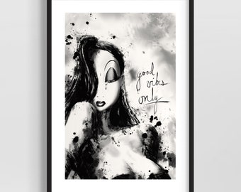 Jessica pinup girl art - word art - original fine art print