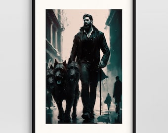Greek mythology art - Hades and Cerberus Greek god wall art - Original fine art print