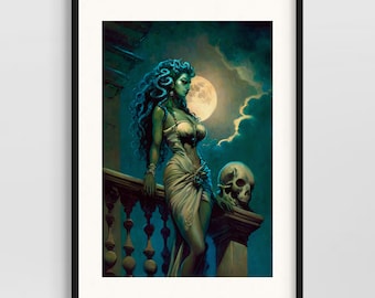 Medusa wall art - Greek mythology decor - Original fine art print