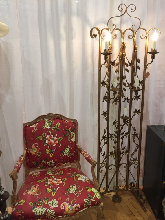 Vintage Italian Gilt Tole Floor Lamp 5 Lights Candle Style