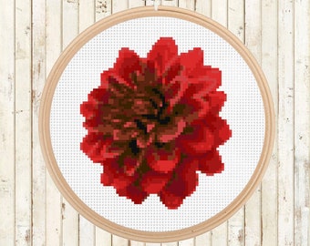 Rose Cross Stitch Pattern - Red Flower Cross Stitch Pattern - Floral Plant Cross Stitch Pattern - Christmas Gift - Mother's Day Gift - PDF