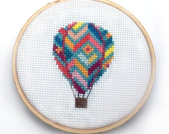 Hot Air Balloon Counted Cross Stitch Pattern, Modern Happy Cross Stitch