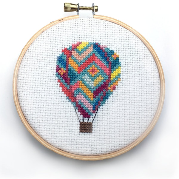 Hot Air Balloon Counted Cross Stitch Pattern, Modern Happy Cross Stitch