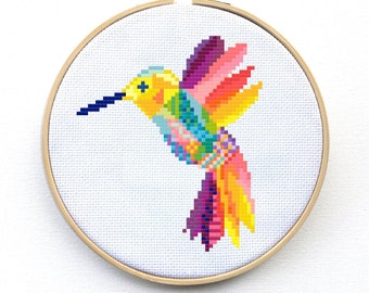 Mandala Hummingbird Cross Stitch Pattern - Modern Bird Embroidery