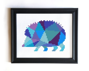 Hedgehog Cross Stitch Pattern - Geometric Cross Stitch Pattern - Quick Cross Stitch for Beginner - Modern Cross Stitch PDF