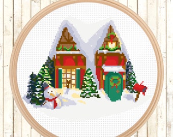 Christmas Cross Stitch Pattern, Modern Christmas House Cross Stitch Pattern, Christmas Gift, xmas Cross Stitch, Counted Cross Stitch Pattern